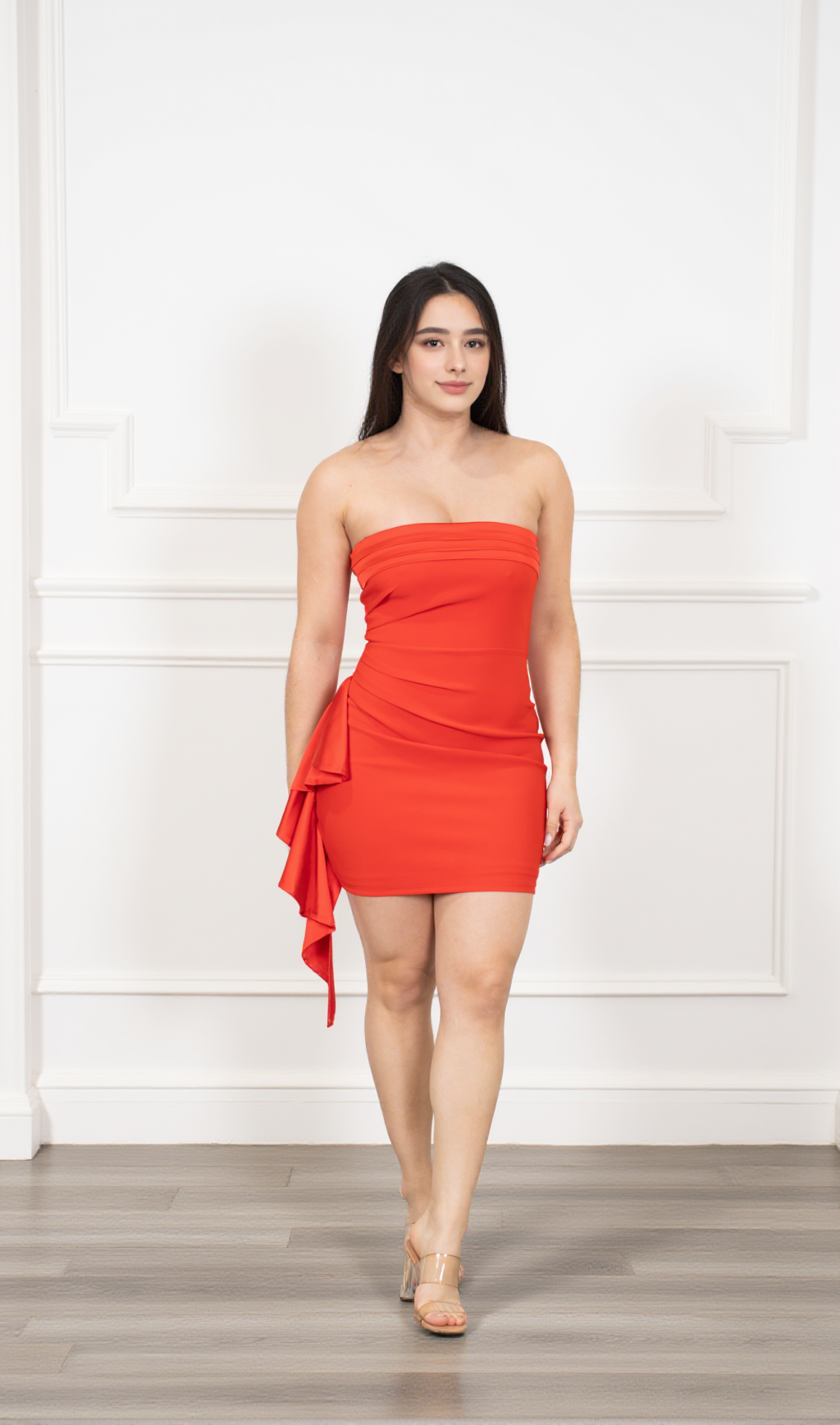 LUPE - RED STRAPLESS MINI DRESS