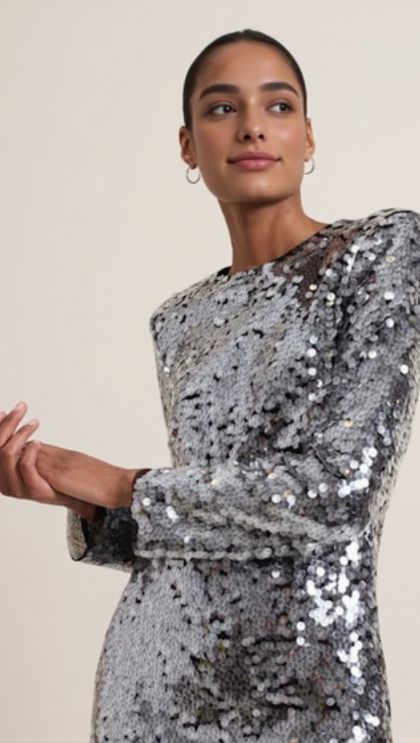 AIIZIE RHIA SILVER SEQUIN MINI DRESS - product image