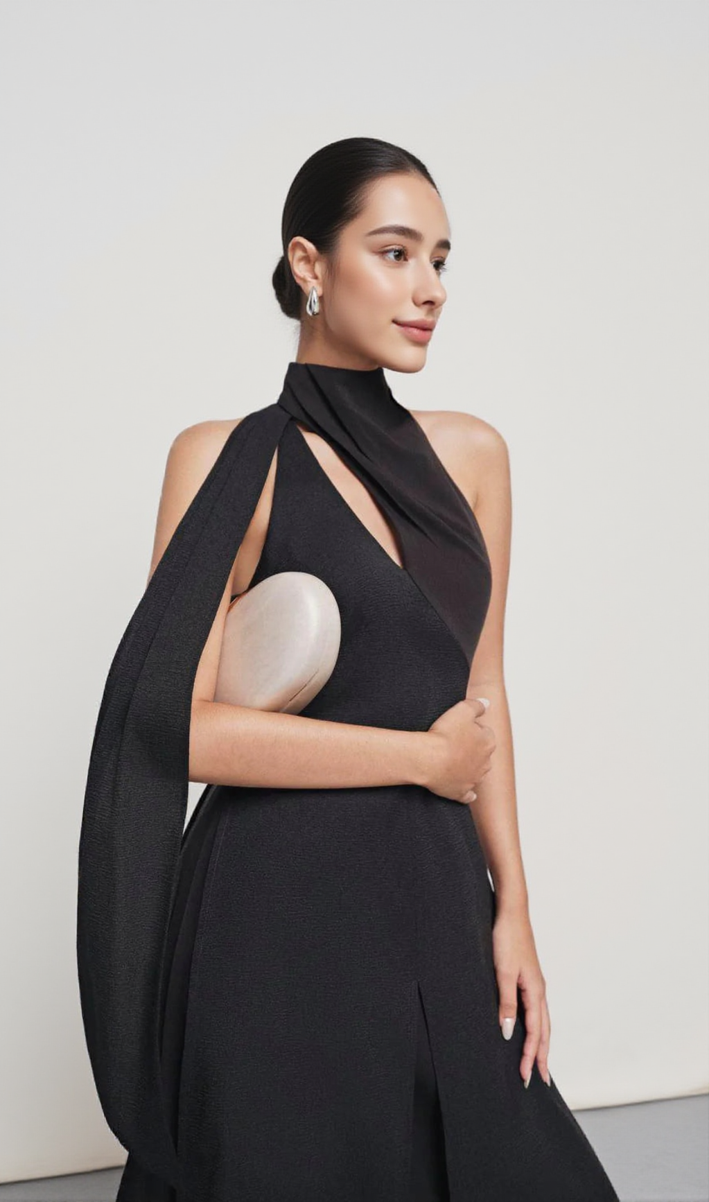 YEN LAYERED HIGH NECK FLOSS SILK MAXI DRESS IN BLACK