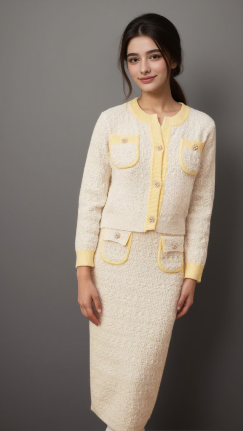 JESSIE WHITE TEXTURED KNIT CARDIGAN & SKIRT MATCHING SET