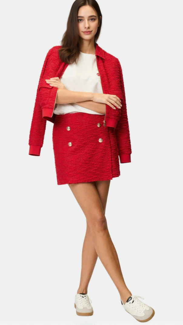 AIIZIE PLAIN JACKET SKIRT SET IN RED - product image