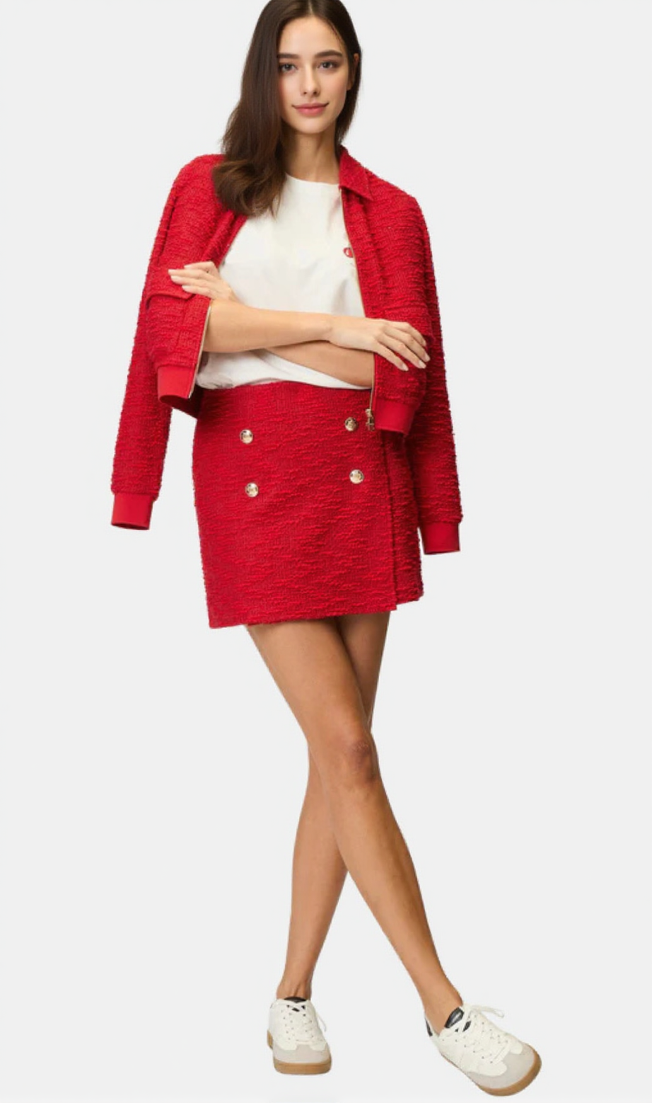 Completo giacca e gonna semplice in rosso