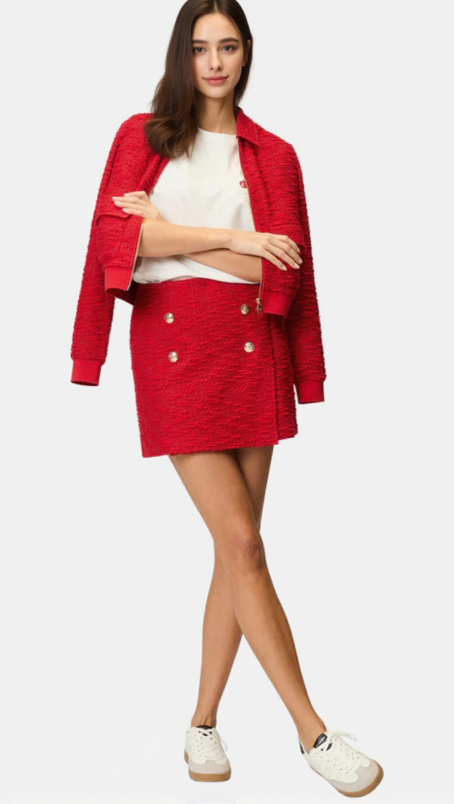 PLAIN JACKET SKIRT SET IN RED