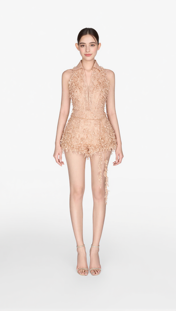 AIIZIE BARRON LACE JACQUARD FRINGE JUMPSUIT - product image