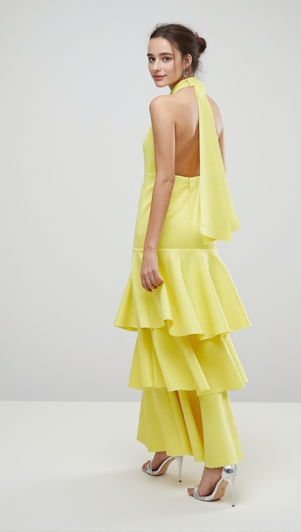 AIIZIE SAMANTHA LAYERED OFF-SHOULDER MIDI DRESS IN YELLOW - product image