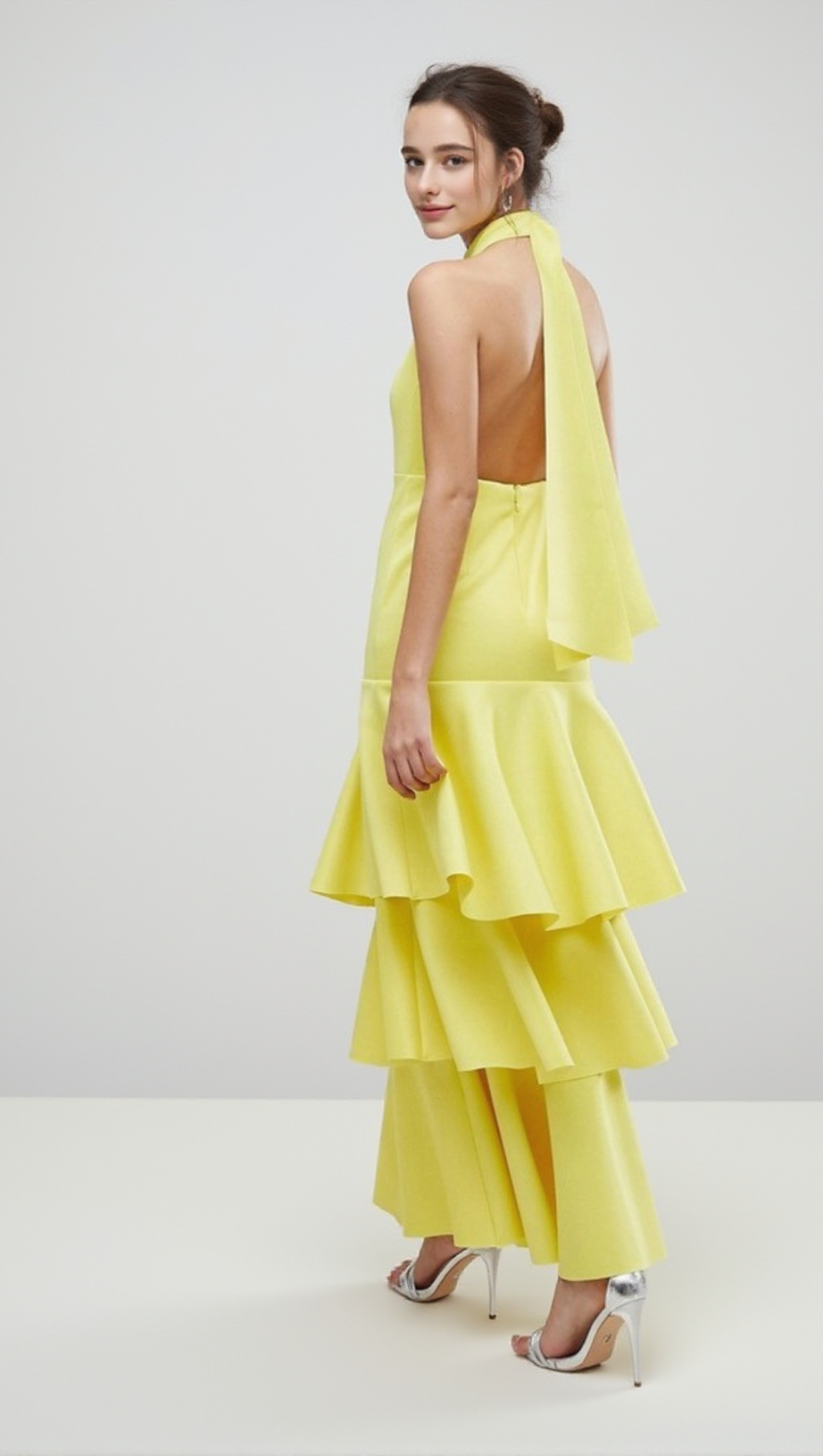 SAMANTHA LAYERED OFF-SHOULDER MIDI DRESS IN YELLOW