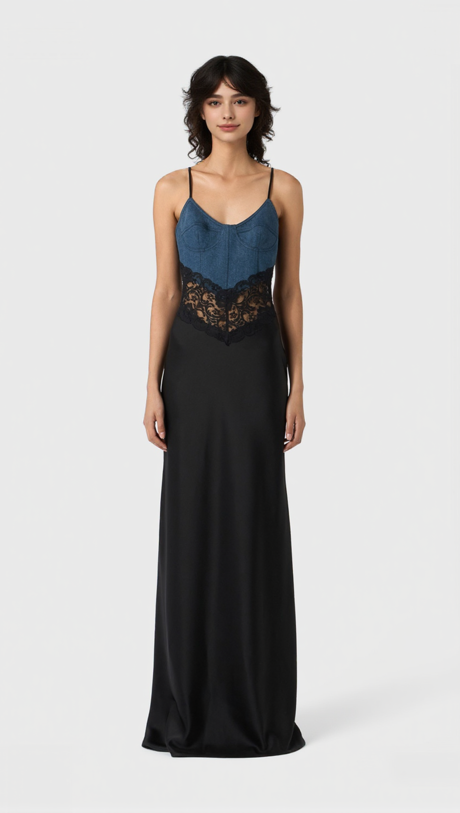 ABITO LUNGO IN RASO DI PIZZO DENIM OLATHE