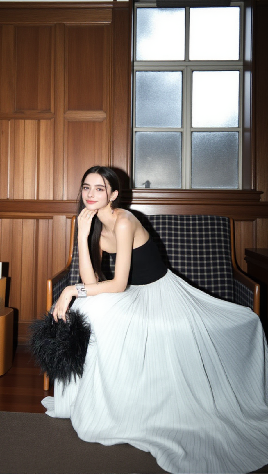 BLACK WHITE CONTRAST TUBE TOP IRREGULAR MAXI DRESS