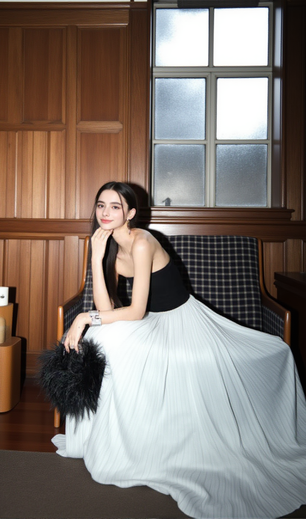 BLACK WHITE CONTRAST TUBE TOP IRREGULAR MAXI DRESS