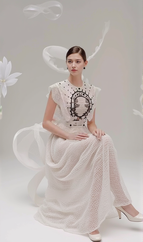 AIIZIE EMBROIDERY LACE MIDI DRESS IN WHITE - product image