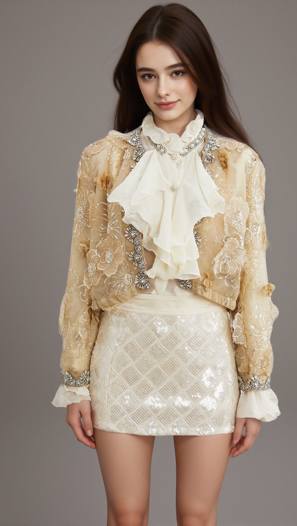 AIIZIE LIANE SEMI-SHEER FLOWER BEADED ORGANZA LIGHT LUXURY JACKET - product image