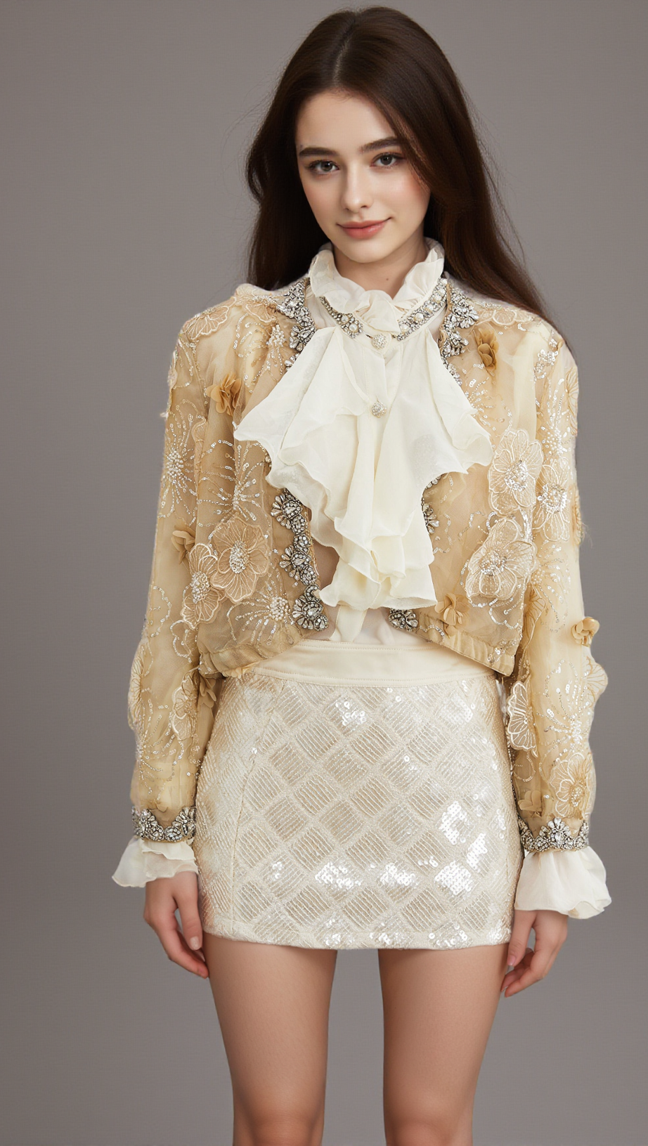 LIANE SEMI-SHEER FLOWER BEADED ORGANZA LIGHT LUXURY JACKET