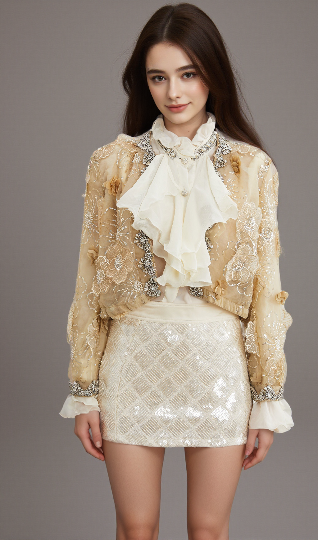 GIACCA LEGGERA DI LUSSO IN ORGANZA CON PERLINE E FIORI SEMI-TRASPARENTI LIANE