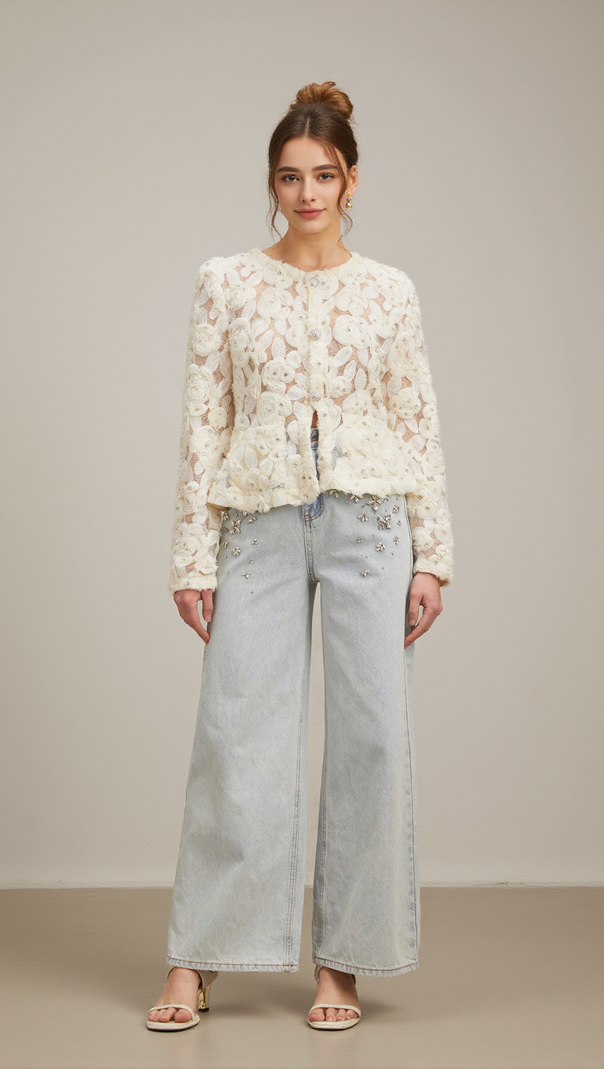 AIIZIE MARIANNE FLORAL-APPLIQUÉ EMBELLISHED JACKET - product image