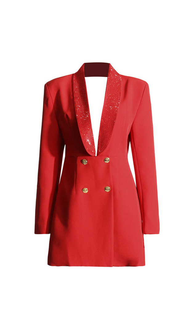AIIZIE GEORGIA RHINESTONE BUTTON BACKLESS BLAZER IN RED - product image