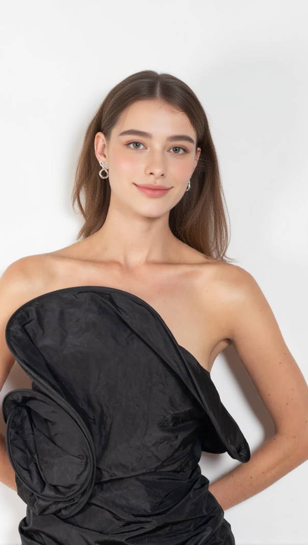 AIIZIE STRAPLESS RUFFLED TAFFETA MINI DRESS IN BLACK - product image