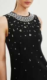 CRYSTAL-EMBELLISHED MINI DRESS IN BLACK