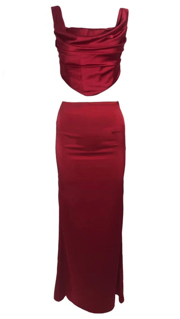 AIIZIE DRAPED CORSET TWO PIECE MAXI DRESS RED - product image