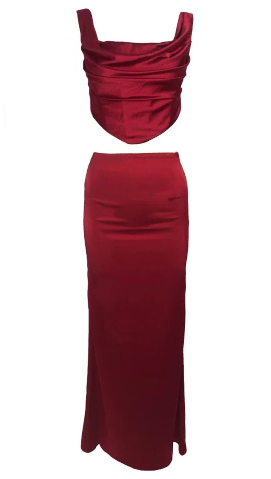 Drapiertes Korsett-Zweiteiler-Maxikleid Rot