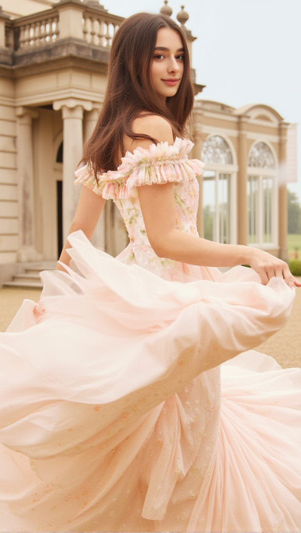 AIIZIE IMMORTAL ROSE OFF-SHOULDER ANKLE GOWN - product image