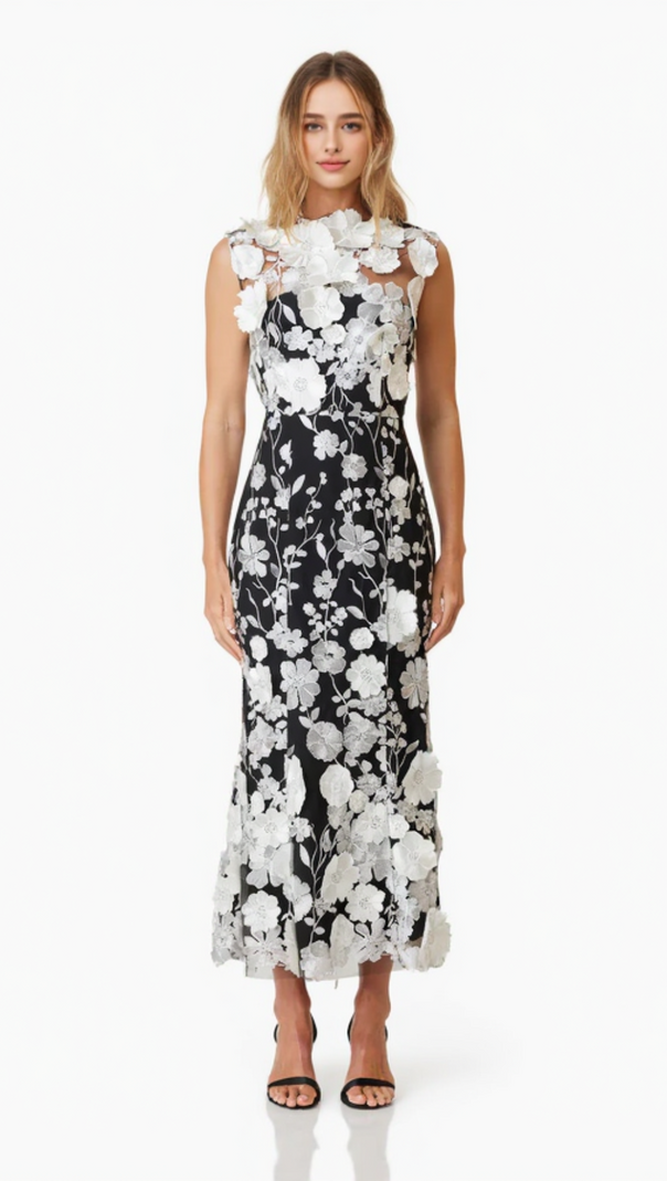 AIIZIE SELENE COCKTAIL MIDI DRESS IN BLACK - product image