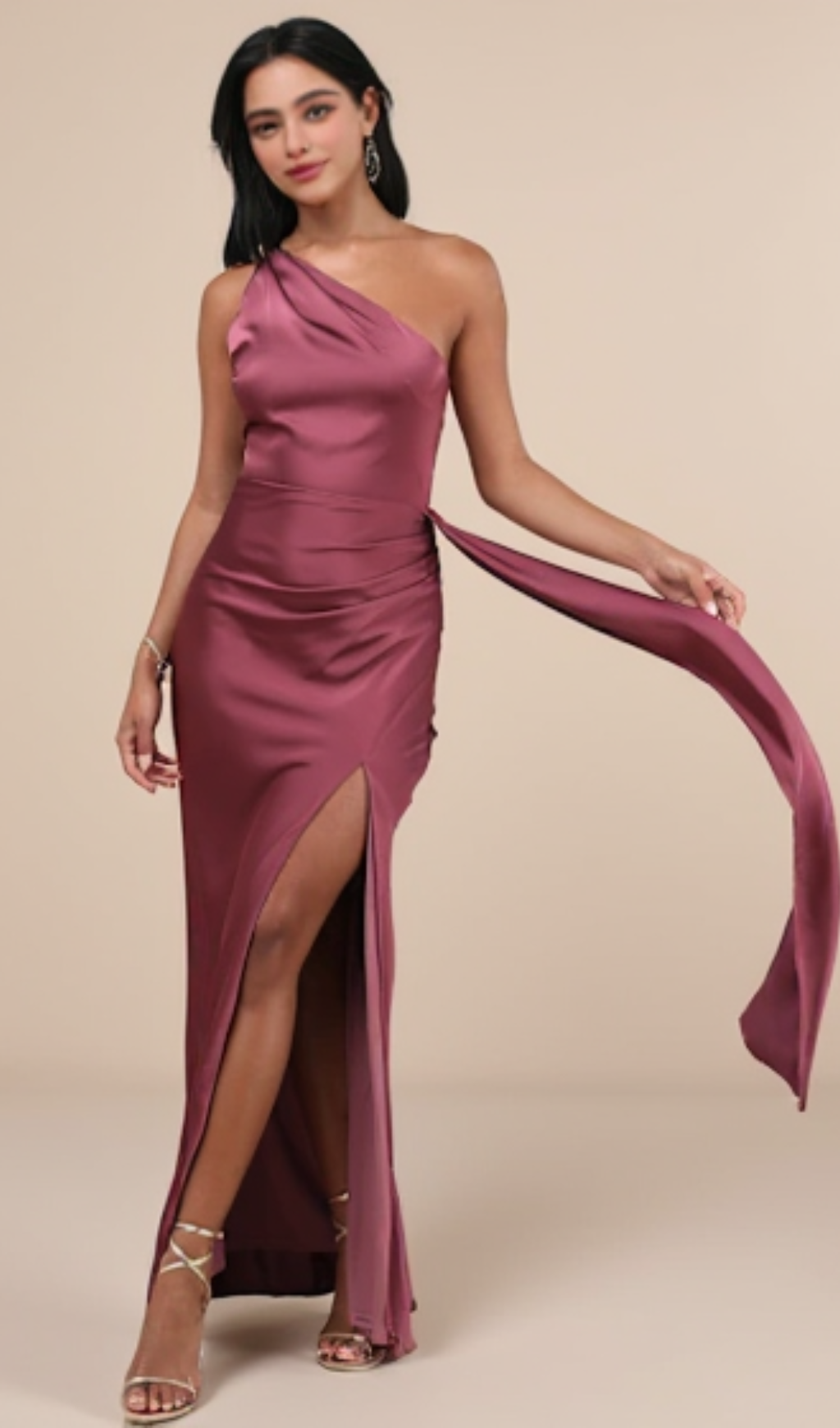 SIGNATURE ELEGANCE MAUVE PURPLE SATIN ONE-SHOULDER MAXI DRESS