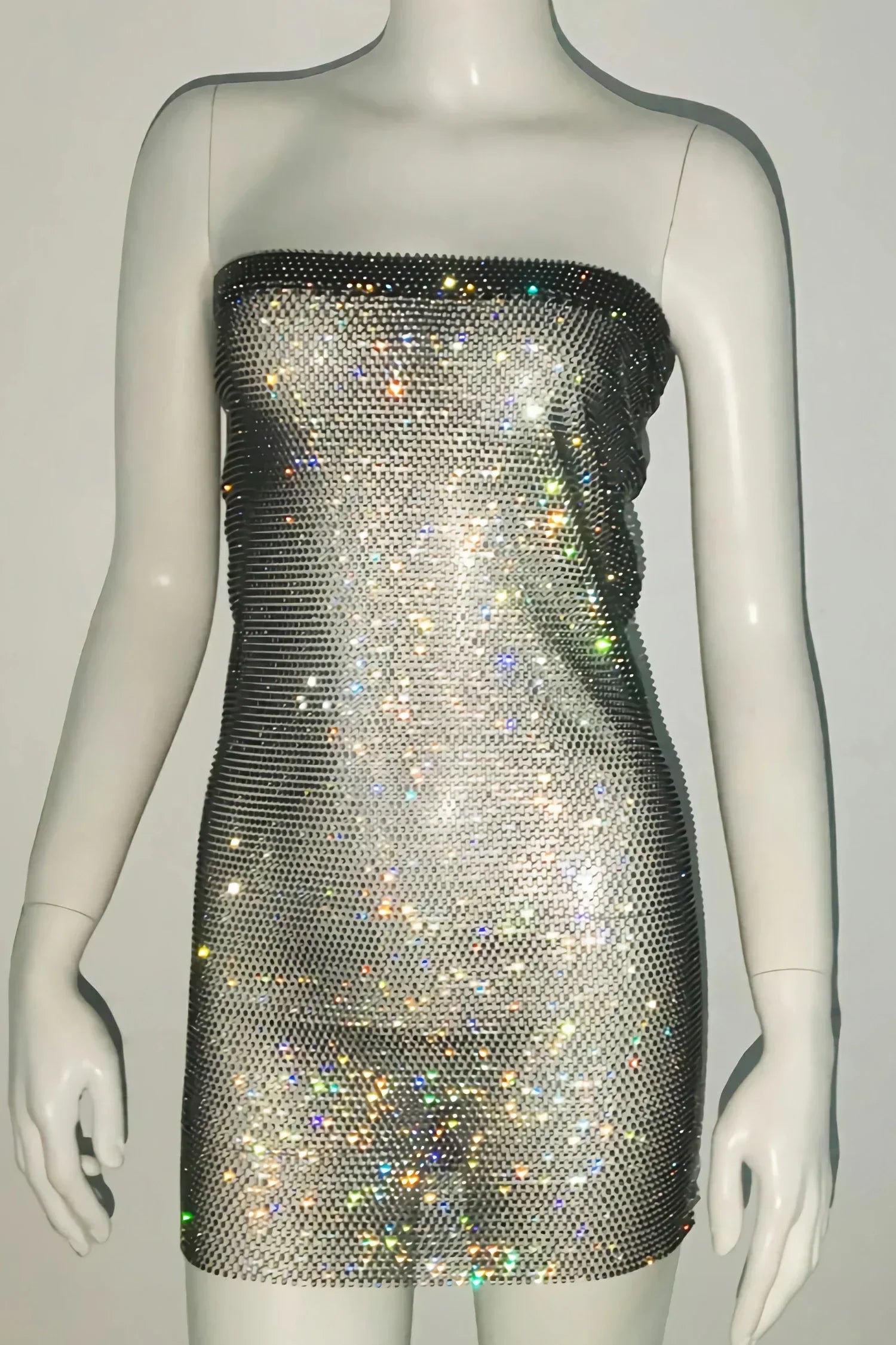DUSKA FISHNET RHINESTONE COCKTAIL DRESS