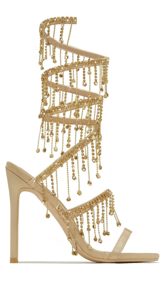 AIIZIE ARABELLA RHINESTONE TASSEL STILETTO HEELS - GOLD - product image