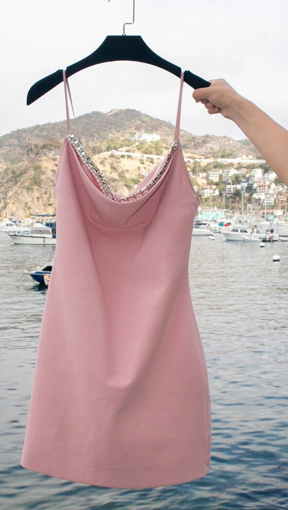 CRYSTAL CAMISOLE MINI DRESS IN PINK