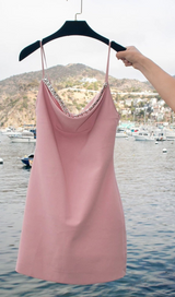 CRYSTAL CAMISOLE MINI DRESS IN PINK