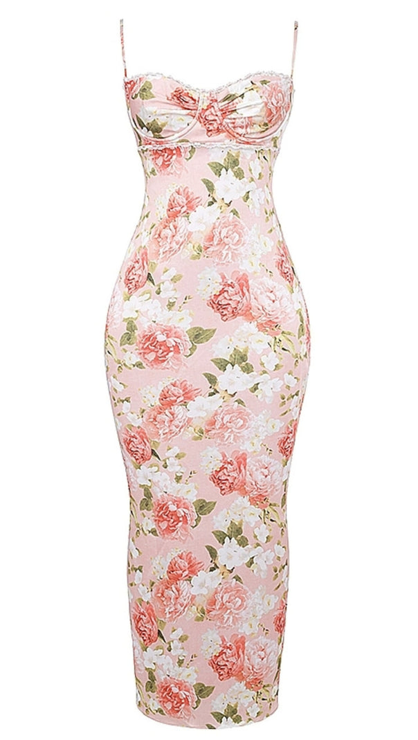 AIIZIE LACE BUSTIER FLORAL MAXI DRESS PINK - product image