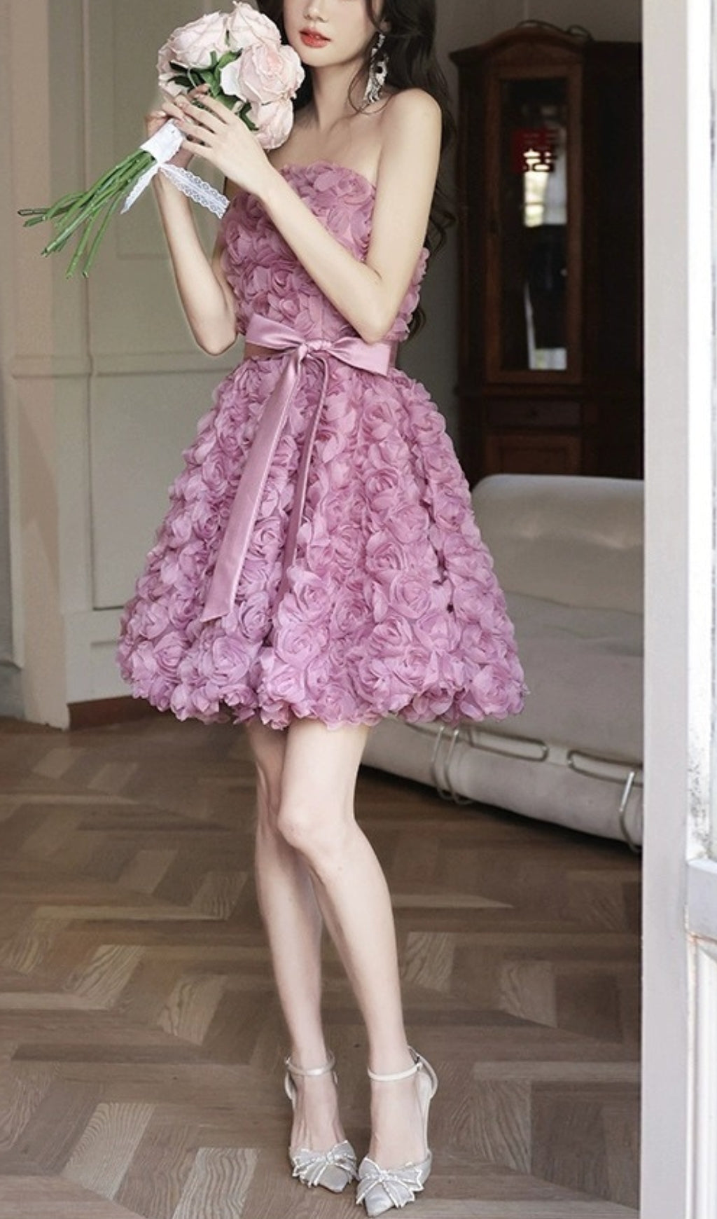 AIIZIE ROSE FLOWER STRAPLESS MINI DRESS - product image