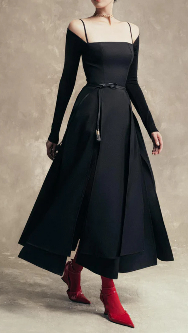 AIIZIE PHANTOM FRINGED MIDI DRESS IN BLACK - product image