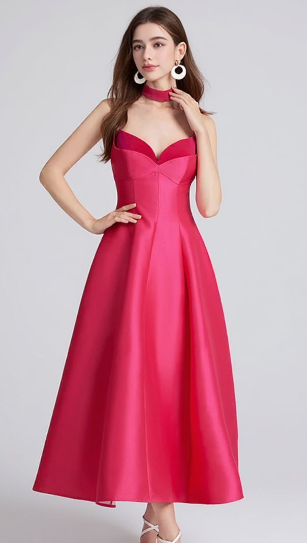 AIIZIE PATCHWORK MIDI DRESS IN ROSE RED - product image