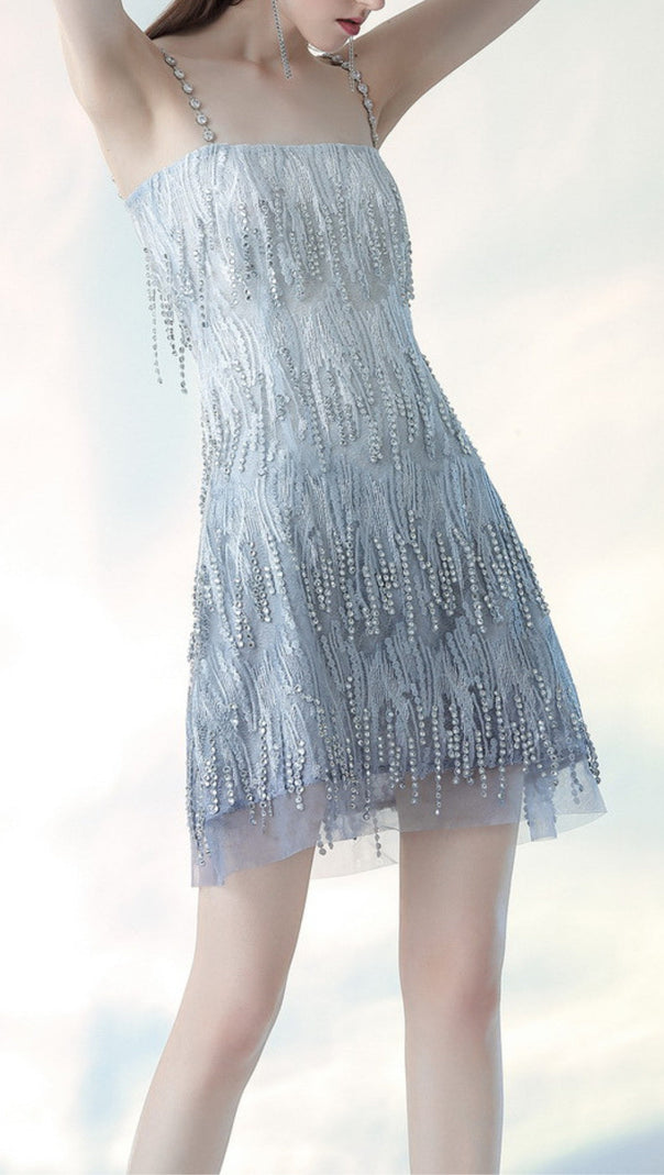 AIIZIE DIAMOND EMBELLISHED MINI DRESS IN BLUE - product image