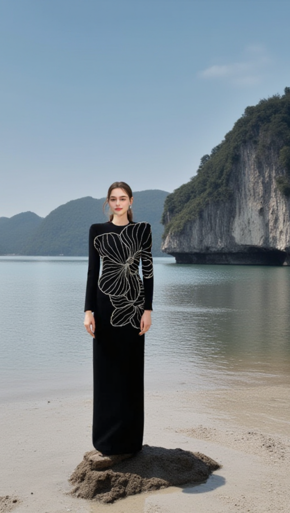 RAELYNN BODYCON LONG SLEEVE CREPE MAXI DRESS