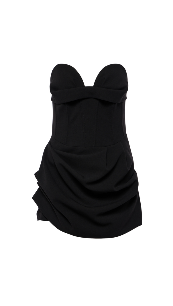AIIZIE GRISELDA DRAPED WOOL-BLEND BUSTIER MINI DRESS IN BLACK - product image