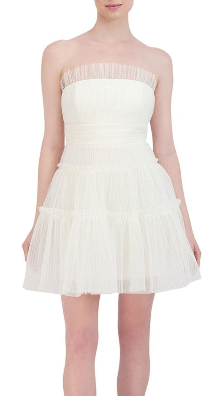 STRAPLESS TIERED TULLE MINI DRESS