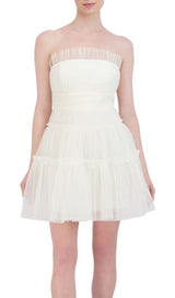 STRAPLESS TIERED TULLE MINI DRESS