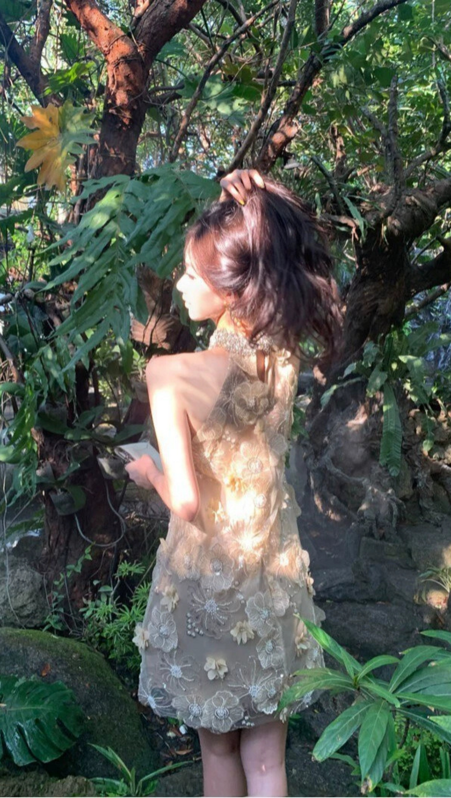 FLOWER EMBELLISHED MESH MINI DRESS