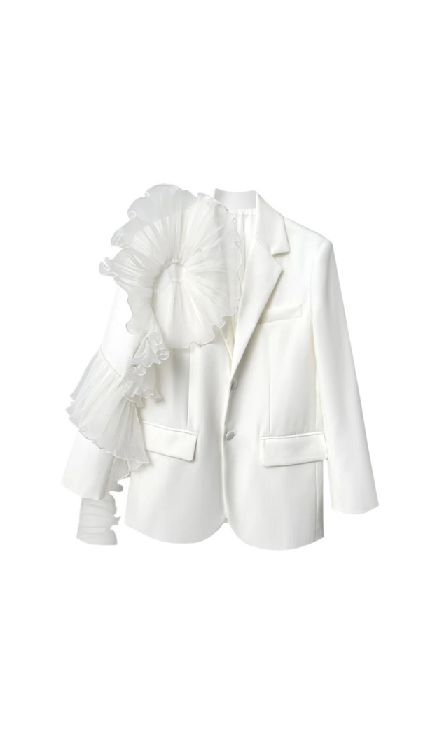 AIIZIE POLLY RUFFLE DETAIL LONG SLEEVE BLAZER IN WHITE - product image