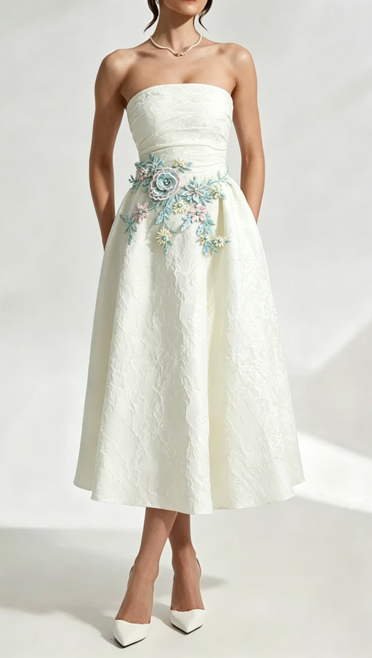 Lace Embroidery Saoirse Midi Dress - Ivory