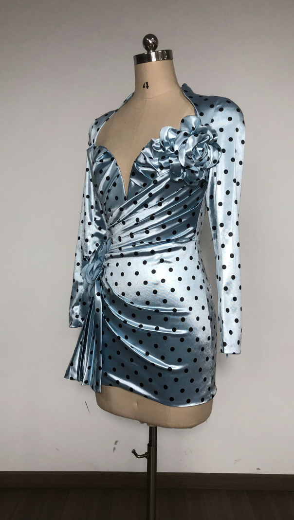 AIIZIE JENNY POLKA DOTS SATIN MINI DRESS IN BLUE - product image
