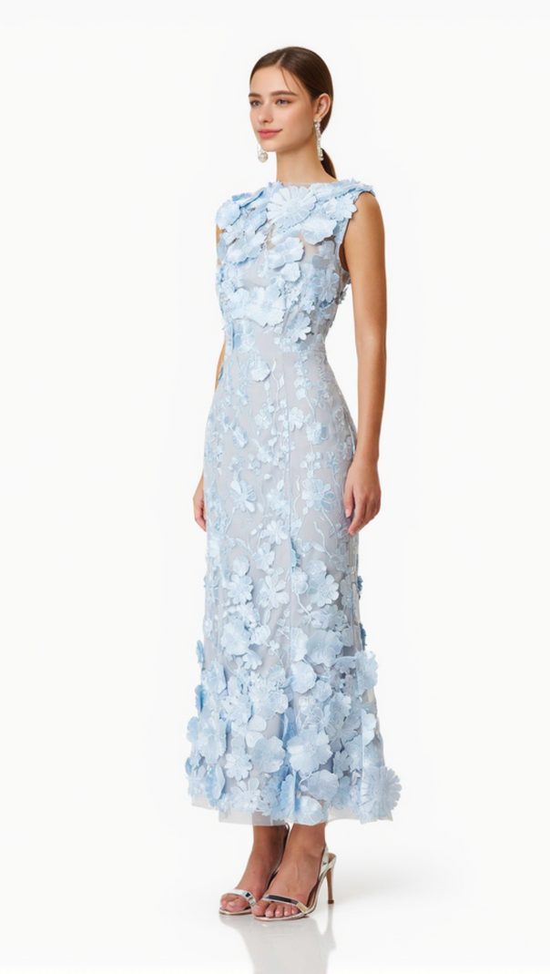 AIIZIE SELENE COCKTAIL MIDI DRESS IN BLUE - product image
