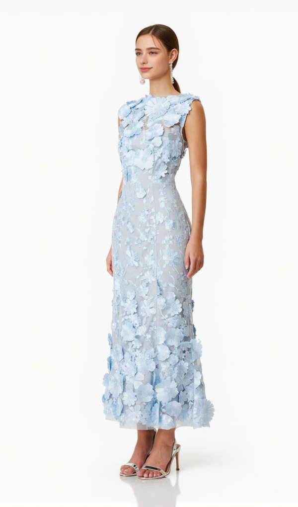 Selene Cocktail Midi Dress in Blue
