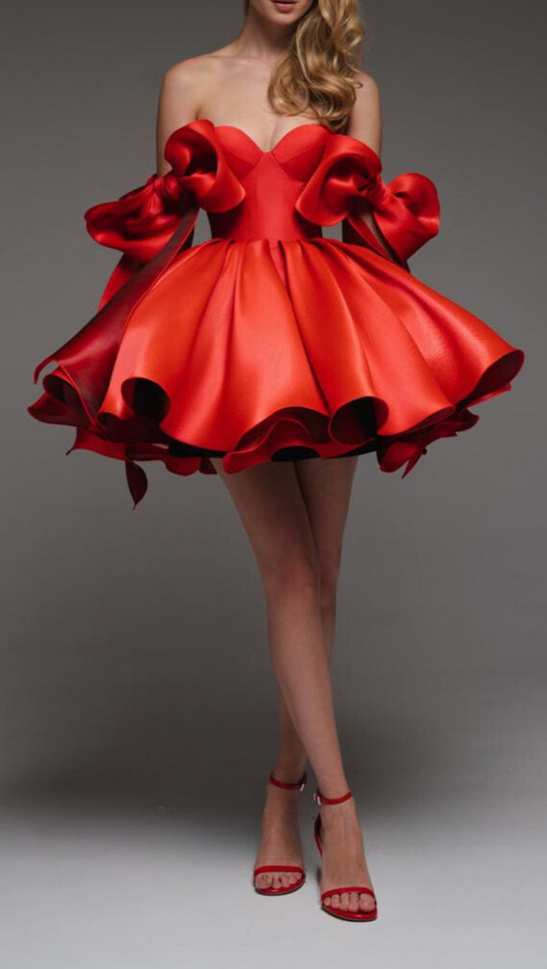 AIIZIE RED BOW PUFFY MINI DRESS - product image