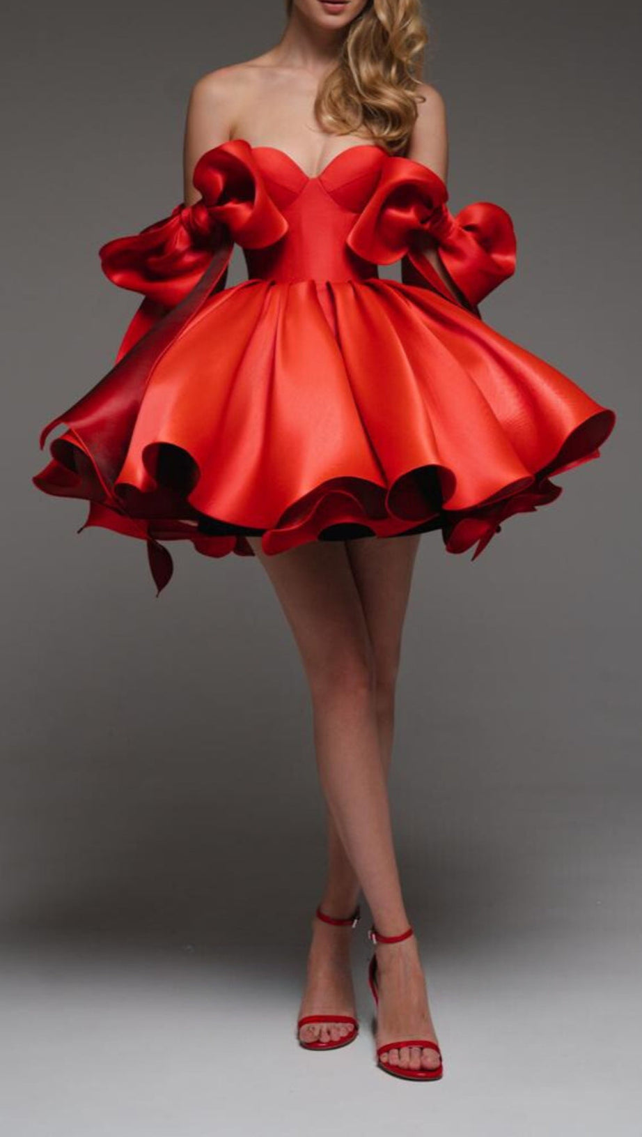 red puffy short dress Short-Sleeve Short Red Sequin Party Dress 11186 Red / 00