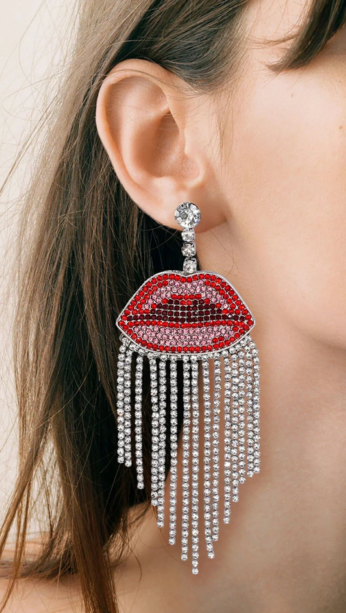 AIIZIE ANNALYSSIA LIPS FRINGE DIAMOND EARRINGS - product image