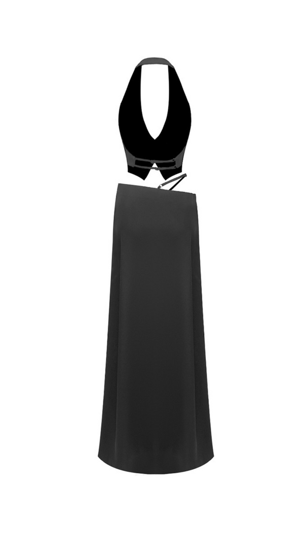 AIIZIE SILK CROP TOP MAXI SKIRTS 2 PIECES SETS IN BLACK - product image