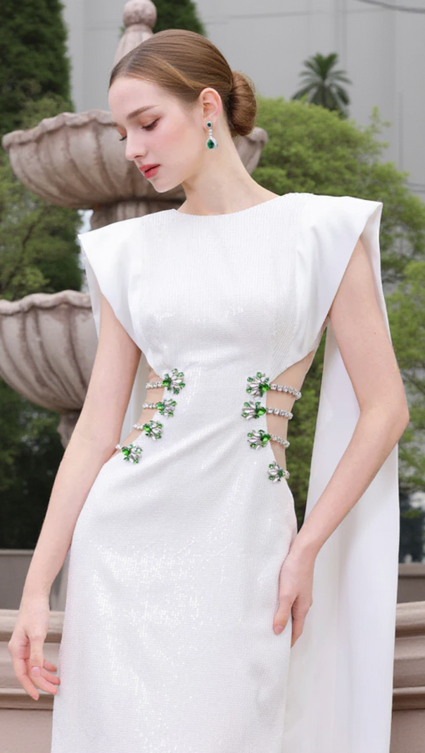 AIIZIE STUNNER SHEATH SYMMETRIC FLAP SEQUIN MAXI DRESS - product image